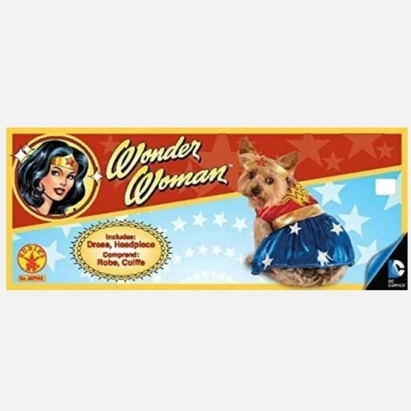 NWT Rubie's Wonder Woman Pet Dog Halloween Costume Cosplay Dress Headband New - Picture 9 of 11